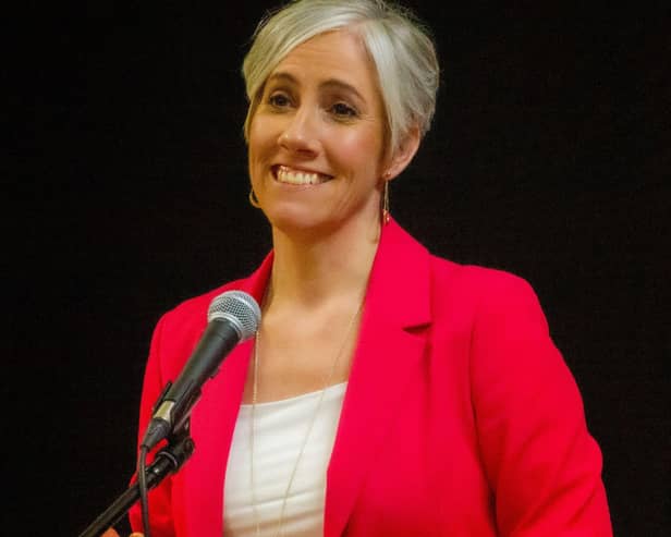 Daisy Cooper MP speaking to local supporters at the launch event in Chesham