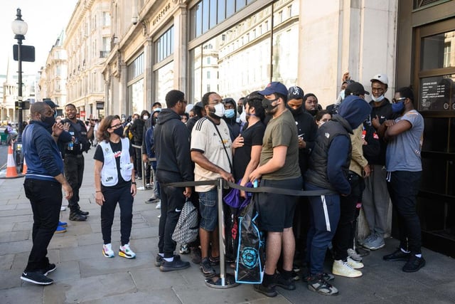 Tightly-packed crowds gathered outside the Nike Town store at London’s Oxford Street for its reopening.