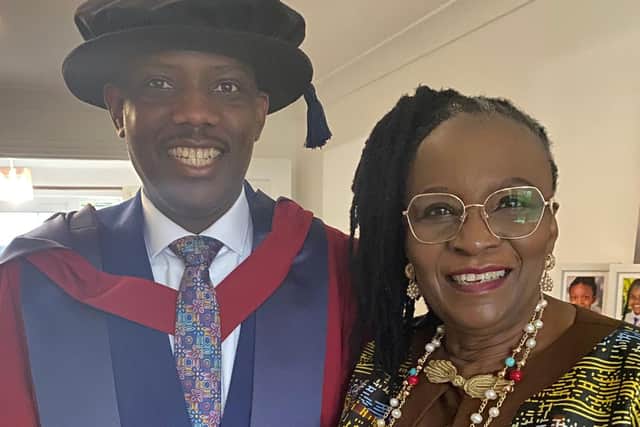 Ade Osibogun receiving his PhD from University of Buckingham