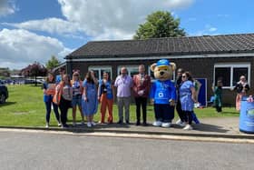 The Bucks Radio Bear and Mayor Councillor Tim Dixon opening the Elmhurst School Fayre