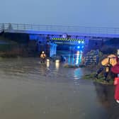 A vehicle was trapped under the bridge by Marsh Gibbon, photo from Charlie Smith, Local Democracy Reporting Service