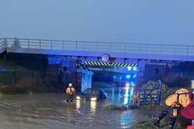 A vehicle was trapped under the bridge by Marsh Gibbon, photo from Charlie Smith, Local Democracy Reporting Service