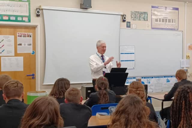 Councillor Peter Cooper speaking at Cottesloe School