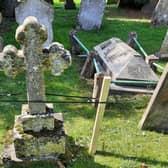 One of the headstones which has been made temporarily safe