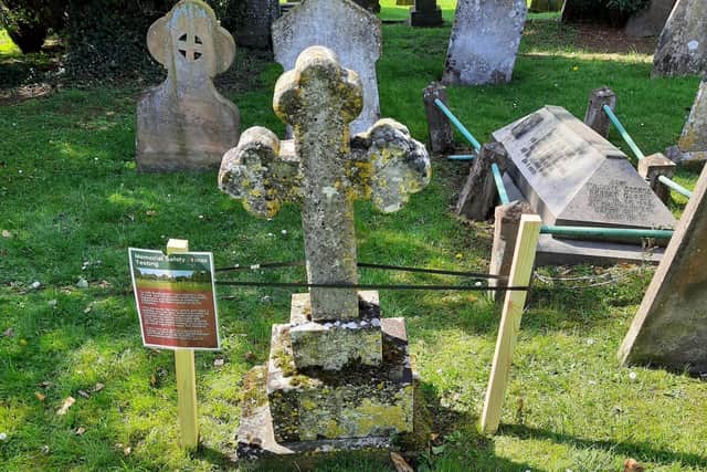 One of the headstones which has been made temporarily safe