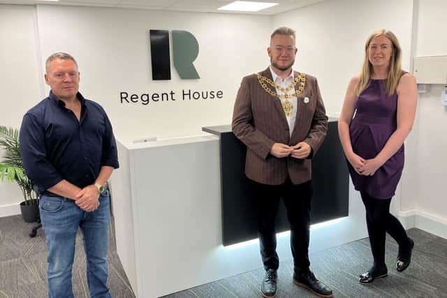 Steven Riddell, Regent House, owner - Aylesbury Mayor, Councillor Tim Dixon - Katie Knott, Regent House, centre manager