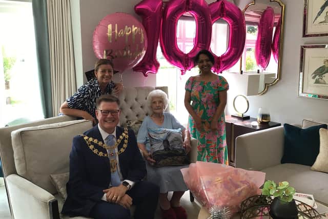 A specially designed pillow was presented to the former Brill resident