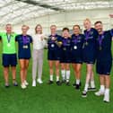 Aylesbury Lioness Ellen White celebrates with the winning Royal Navy team at the  inaugural Public Sector Women's Football Tournament