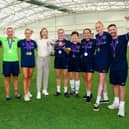 Aylesbury Lioness Ellen White celebrates with the winning Royal Navy team at the  inaugural Public Sector Women's Football Tournament
