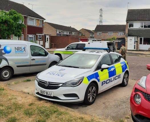 Police officers at the scene yesterday evening
