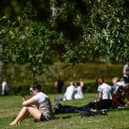 People enjoying a park on a warm day.