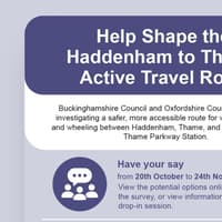 Have your say on options for walking, cycling and wheeling route between Haddenham and Thame