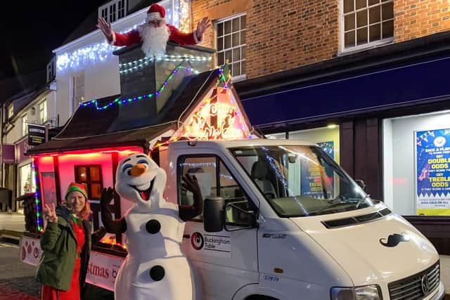 The Santa float at the Buckingham lights switch-on