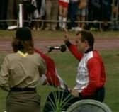 John Harris delivering the Paralympics Games oath in 1984 in Stoke Mandeville, ©Wheel Power