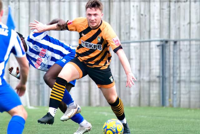 Charley Tuttle in action for Aylesbury at Ware. Photo: Mike Snell.