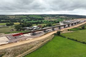Aerial image of completion of 8 month Wendover Dean Viaduct deck slide