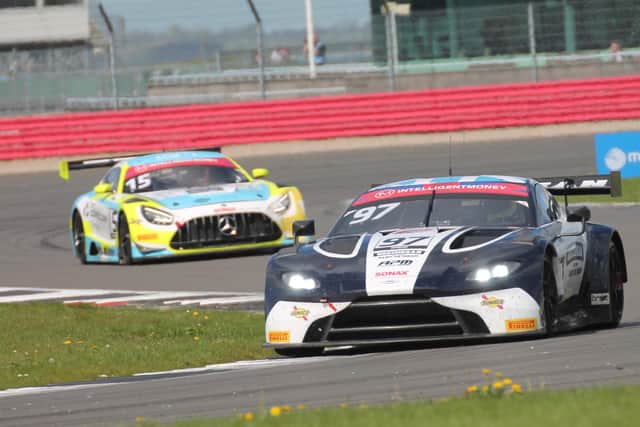 Ross Gunn leads Raffaele Marciello during the Silverstone 500 on Sunday. (Photo by James Beckett)