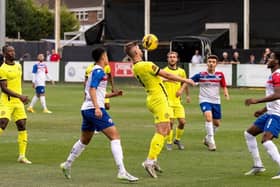 Goalscorer James Armson in action during Brackley Town's 1-1 draw at AFC Rushden & Diamonds. Picture by Glenn Alcock