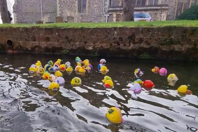 Rubber ducks take to the River Misbourne in ‘Quacky Races’ charity event.