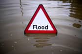 A flood warning sign deployed in England this morning. (Photo by Christopher Furlong/Getty Images)