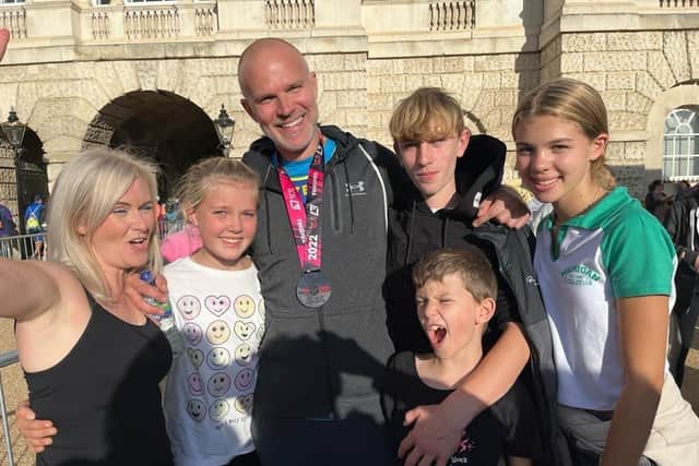 Steven with his family after the marathon in London