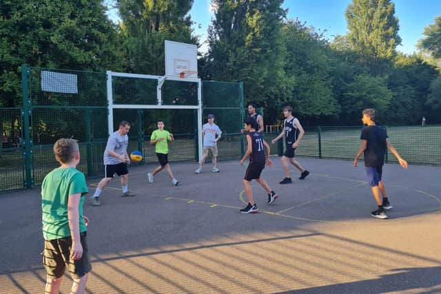 Young people at a 13-plus basketball coaching session in Buckingham