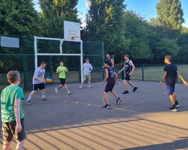 Young people at a 13-plus basketball coaching session in Buckingham