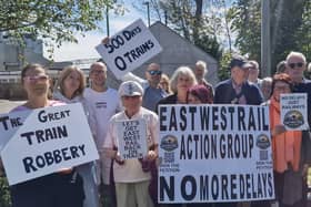 Members of the East West Rail Action Group during a previous protest outside Bletchley Station