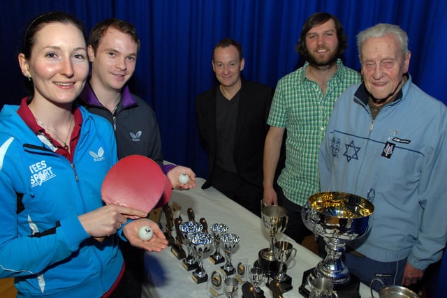This picture was taken at a past Mansfield and District Table Tennis League presentation evening. Pictured is Club President Bill Davison ,right, with guests, from the left; Joanna Parker, GB's highest world ranked female, Paul Drinkhall, current English Champion, Alan Cooke Head Coach for Team GB Women's Table Tennis and event sponsor Kev Hall.
