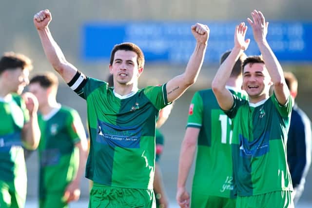 Supporters' Player of the Season, captain Jack Wood celebrating victory with the team earlier this year Picture by Mike Snell