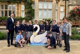 Mayor of Buckingham Anja Schaefer visits Beachborough School to see their Swan sculpture