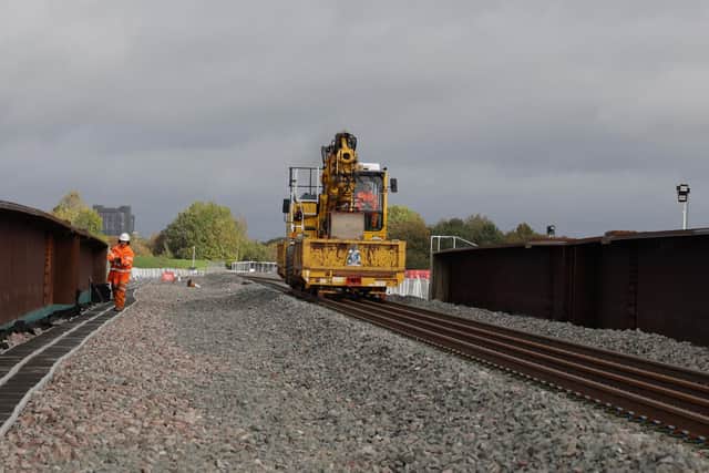 Track being relaid over Aylesbury railway bridge