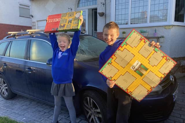 Ollie and Libby get ready for Car Cluedo