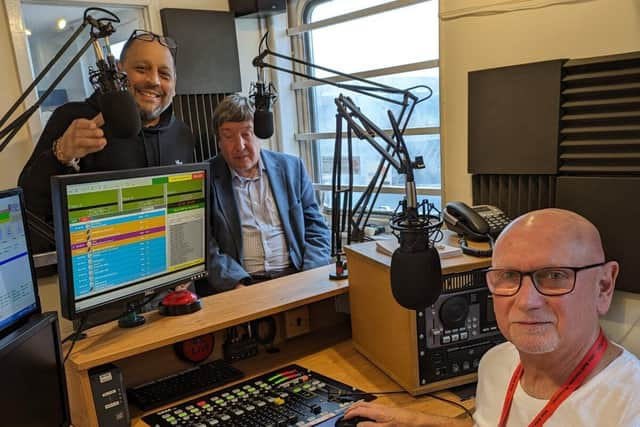 Presenters Deep Kundhi (left) and John Reid-Hansen (right) with Steve Clapinson (centre)