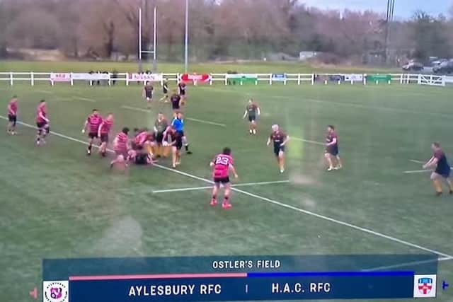 Action from Aylesbury Rugby Club's match against the Honorary Artillery Company featured on ITV's Gallagher Premiership Unleashed highlights programme
