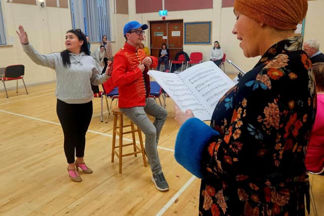 Member of The Drowsy Chaperone cast at rehearsals.