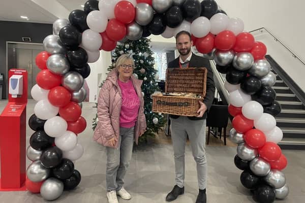 Winner Pam Addley (L) with General Manager James Sexton at Chilterns Lifestyle Centre