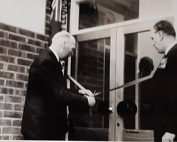 Branch president Allan Wigley and the Lord Lieutenant of Bucks open the RBL headquarters in Winslow on May 12 1979