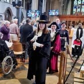 The mace bearer and mayor at Buckingham's coronation service