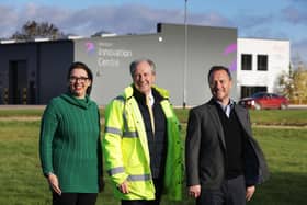 : Emily Dingle,  COO at URA Thrusters, Nigel MacKenzie, Development Manager at Westcott, and Matt Peachey, Head of Enterprise Zone Development at Buckinghamshire LEP, photo by Ed Nix