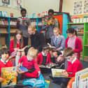 Newly appointed headteacher Sarah Jones with pupils at Lace Hill Academy