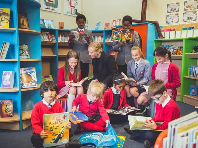 Newly appointed headteacher Sarah Jones with pupils at Lace Hill Academy