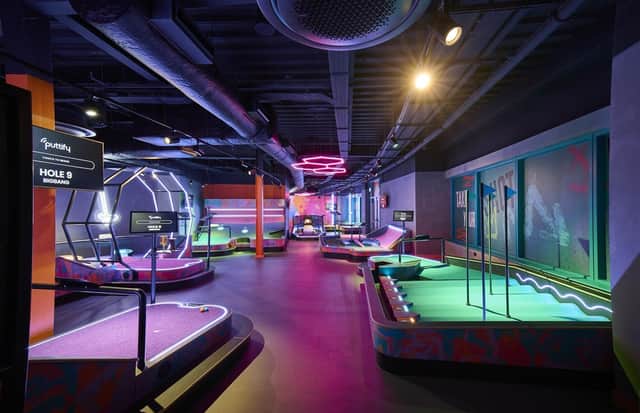 The Entertainment Hive at Woburn Forest is a buzzing new hi-tech venue. Puttify is a fresh take on mini-golf. Photo: Center Parcs Woburn Forest