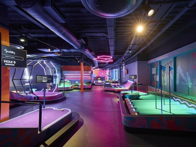 The Entertainment Hive at Woburn Forest is a buzzing new hi-tech venue. Puttify is a fresh take on mini-golf. Photo: Center Parcs Woburn Forest