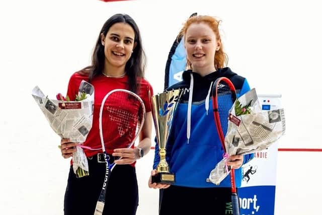 Katie Malliff (in blue) with tournament runner-up Marta Dominguez Fernandez (Picture by Nathalie Goossens)