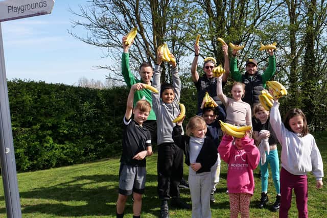Children at a Pacesetter Sports and Wellbeing session pictured with Managing Director Tom Frampton, Cameron Scott and Lewis Maitland-Knibb.