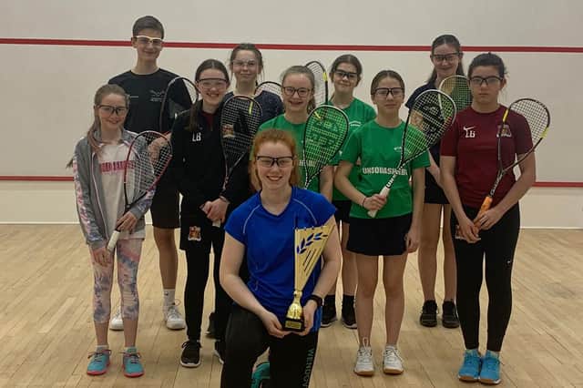 Katie Malliff with young players at Wendover Squash Club