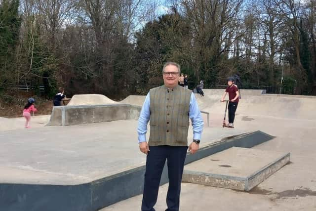 Councillor Clive Harriss at the new skatepark in Buckingham