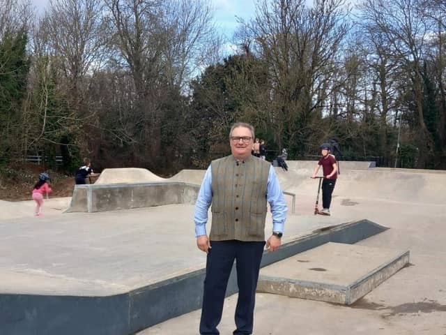 Councillor Clive Harriss at the new skatepark in Buckingham