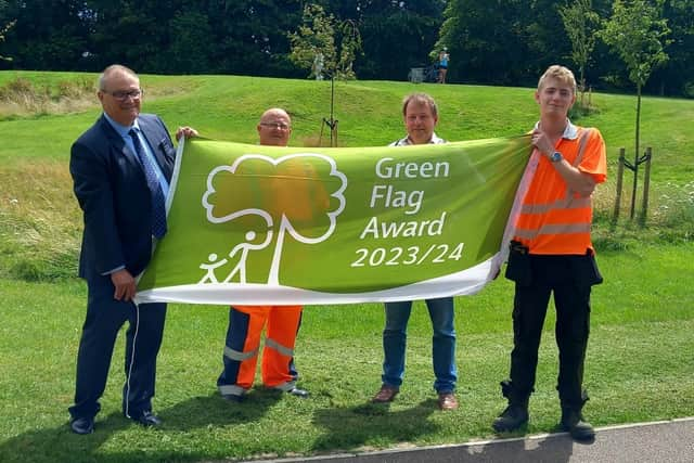 Cllr Clive Harriss with Bucks Council officers at Heartlands Park in Buckingham